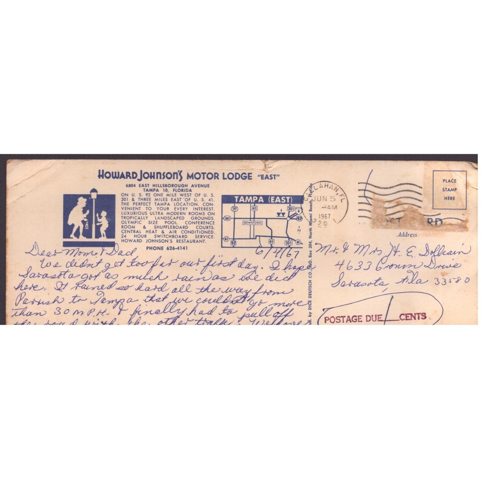Howard Johnson's Motor Lodge Tampa Florida FL Multi-View Pool Chrome Postcard - Picture 2 of 2